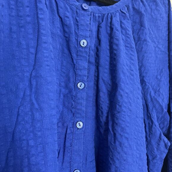Old Navy Dress Women XXL  2XL Blue Maxi Tiered Seersucker Cotton Cottagecore - Picture 5 of 15